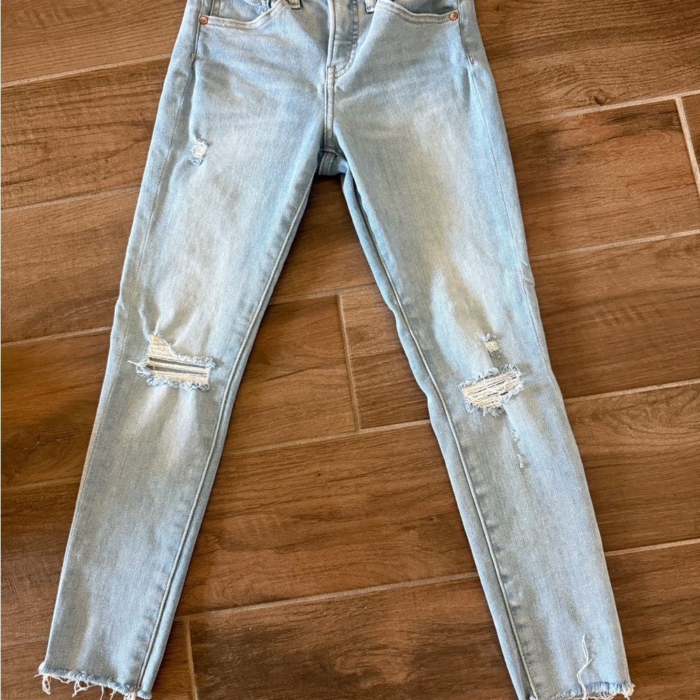 Express Light Blue Ripped Skinny Jeans